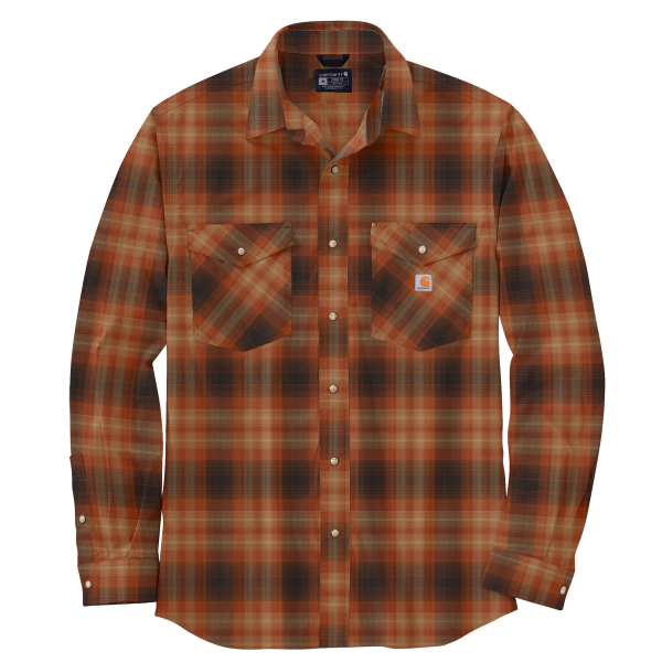 Rugged Flex Relaxed Fit Midweight Flannel Long Sleeve Snap Front Plaid Shirt