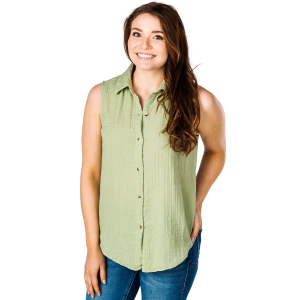 Women's  Double Gauze Sleeveless Button Down Shirt