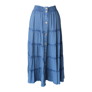 Women's  Denim Button Tiered Skirt
