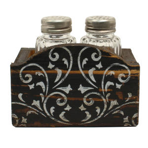 Salt & Pepper Shakers with Wood Stand