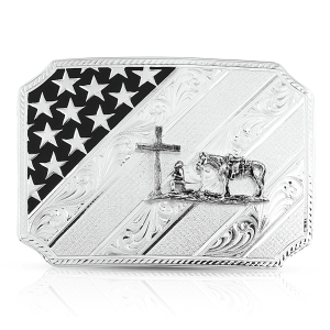 Unisex All American-Flag Christian Cowboy Silver Buckle