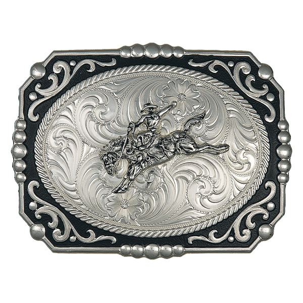 Painted Cowboy Cameo Belt Buckle w/Bronc Rider