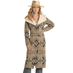 Women's  Mini Aztec Wool Jacquard Long Coat