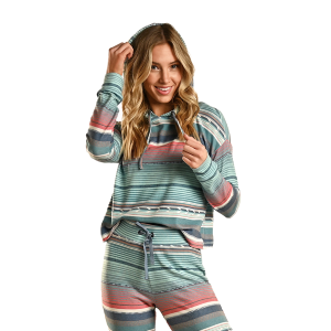 Women's  Rose And Turquoise Stripe Hoodie