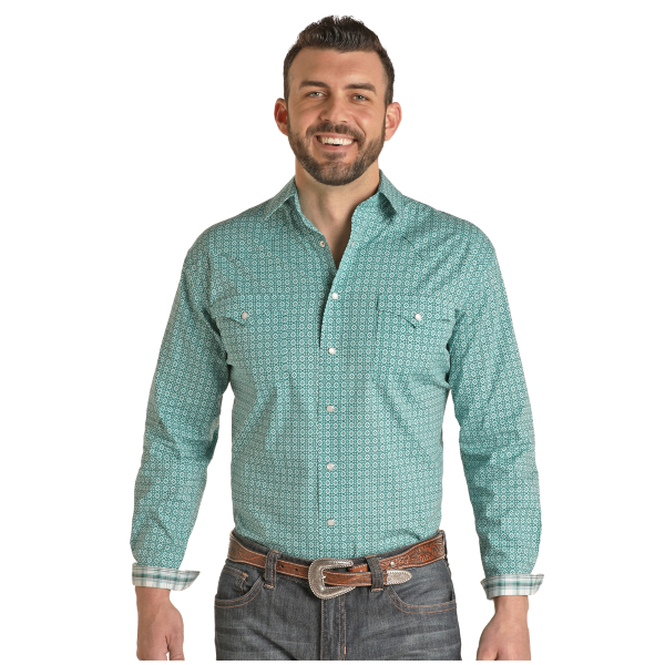 Geometric 2 Pocket Long Sleeve Snap Shirt