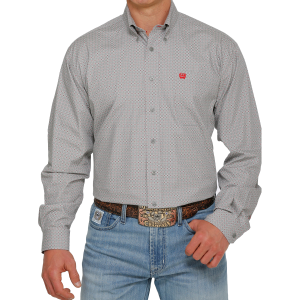 Men's  Gray Geometric Long Sleeve Button-Down Shirt