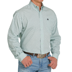 Men's  Green Medallion Print Classic Fit Western Shirt