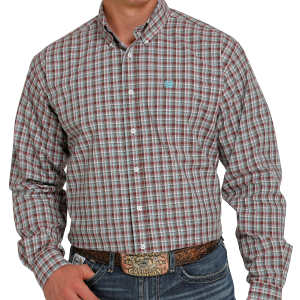 Men's  Burgundy Plaid Classic Fit Western Shirt