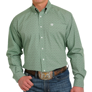 Men's  Green/Gray Geometric Long Sleeve Button Down Shirt