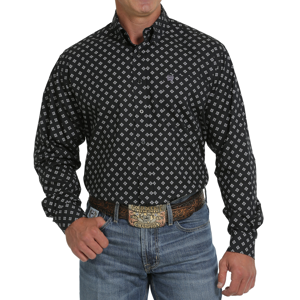 Men's  Black Beauty Geometric Long Sleeve Button Down Shirt