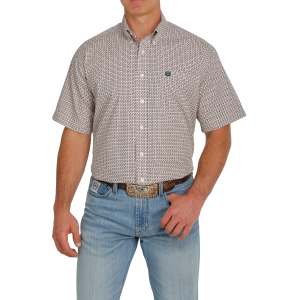 Men's  Pink Printed Short Sleeve Button-Down Shirt