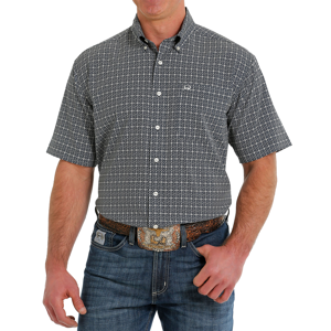 Men's  ArenaFlex Navy Geometric Short Sleeve Button Down Shirt