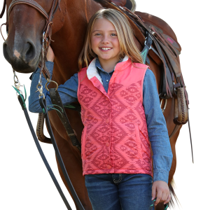 Girls'  Aztec Coral Print Sherpa Lined Vest