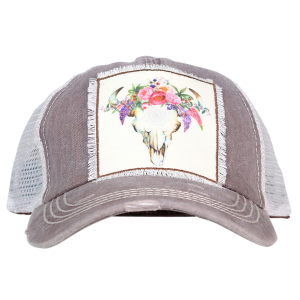 Women's  Floral Bull Skull Hat