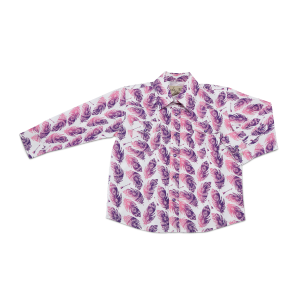 Girls'  Long Sleeve Snap Feather Print Shirt