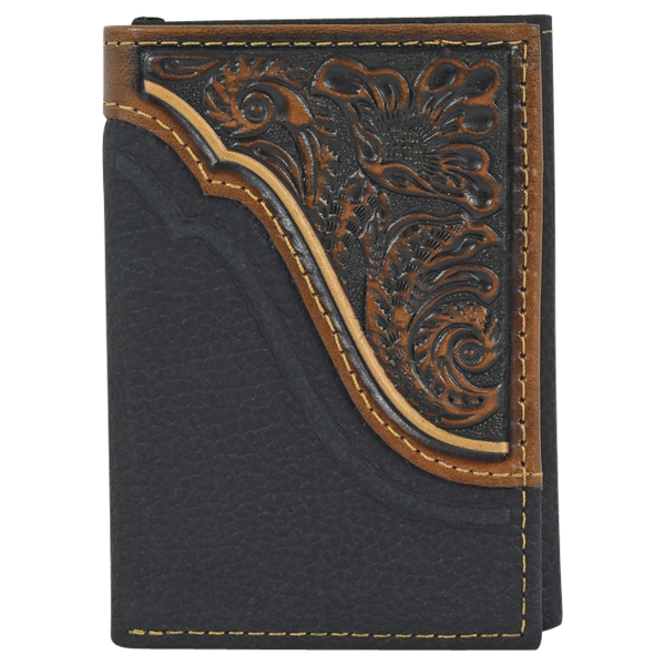 Tooled Accent Pebbled Leather Trifold Wallet