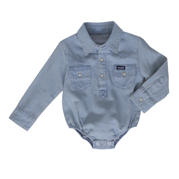 Infant Faded Denim Blue Long Sleeve Bodysuit