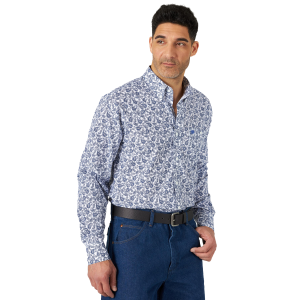 Men's  Classic 1 Pocket Button Long Sleeve Relaxed Print Shirt