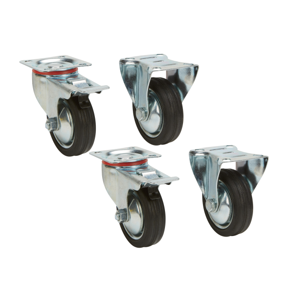 3" Rubber Rigid and Swivel Plate Caster Set