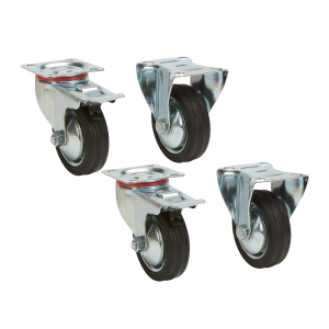 4" Rubber Rigid and Swivel Plate Caster Set