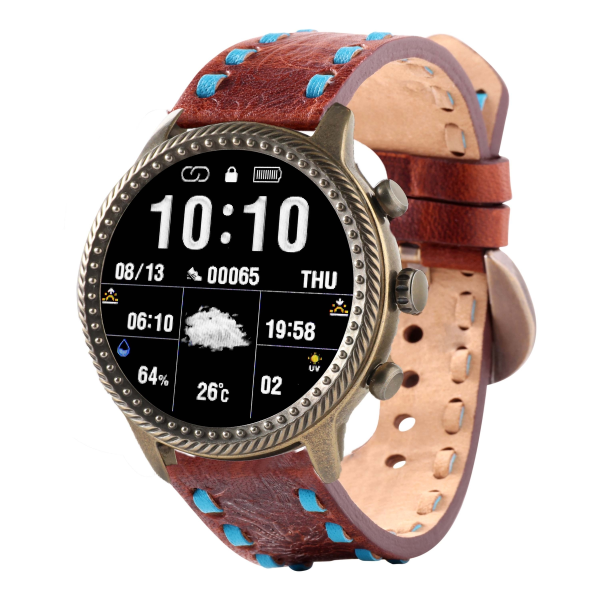 Western Lifestyle Z20 Collection Tuck Stitch and Rope Nailhead Design with Teal Smart Watch